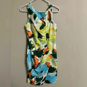 London Times Watercolor Print Ruched Wrap Dress Size 10 Sheath Sleeveless